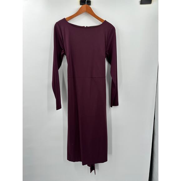 ANN TAYLOR Plum Long Sleeve Tie Waist Sheath Midi Dress // 10 - Picture 4 of 11